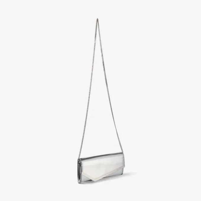 Bolso de mano Emmie de tela plateada espejada