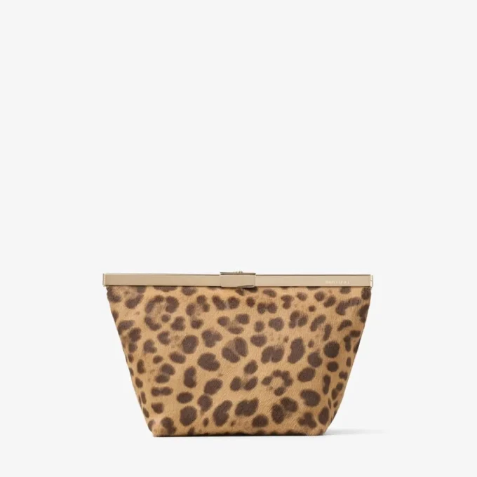 Bolso de mano Ganache de potro con estampado de leopardo natural