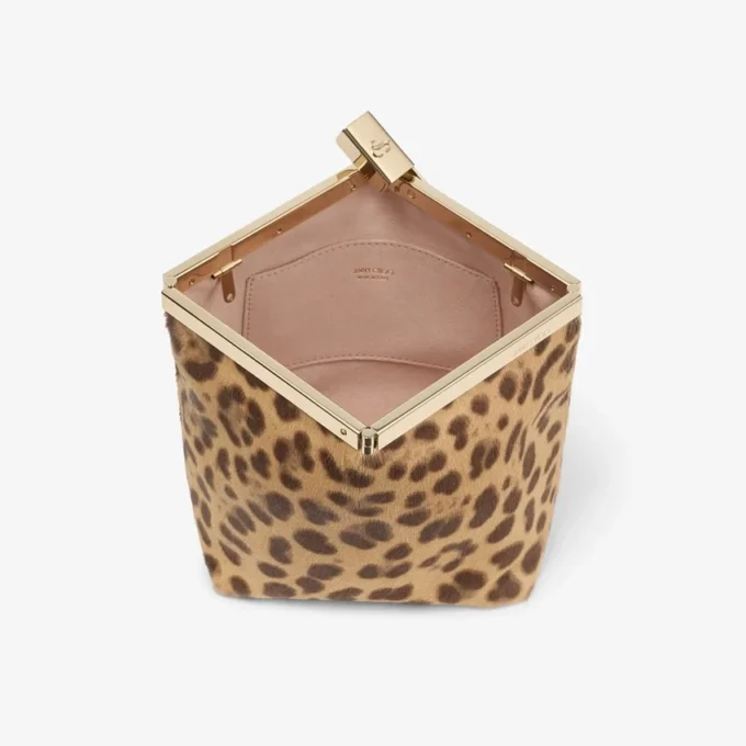 Bolso de mano Ganache de potro con estampado de leopardo natural