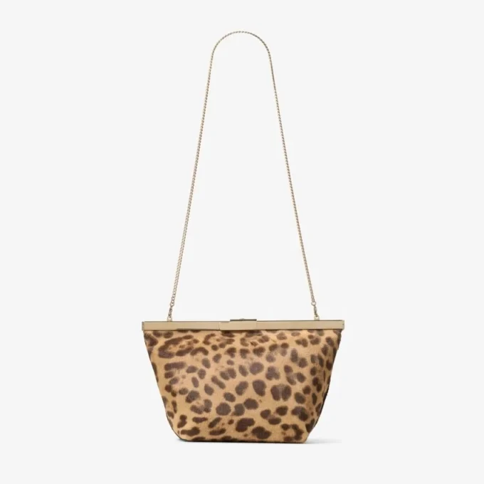 Bolso de mano Ganache de potro con estampado de leopardo natural