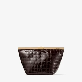 Bolso de mano Ganache Sambuco de piel con relieve de cocodrilo brillante