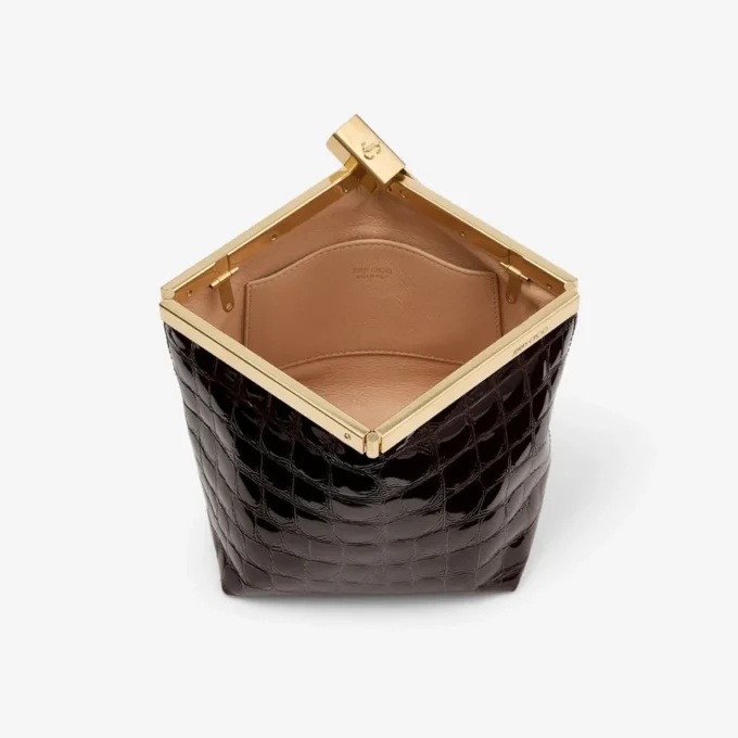 Bolso de mano Ganache Sambuco de piel con relieve de cocodrilo brillante Bolso de mano Ganache Sambuco de piel con relieve de cocodrilo brillante