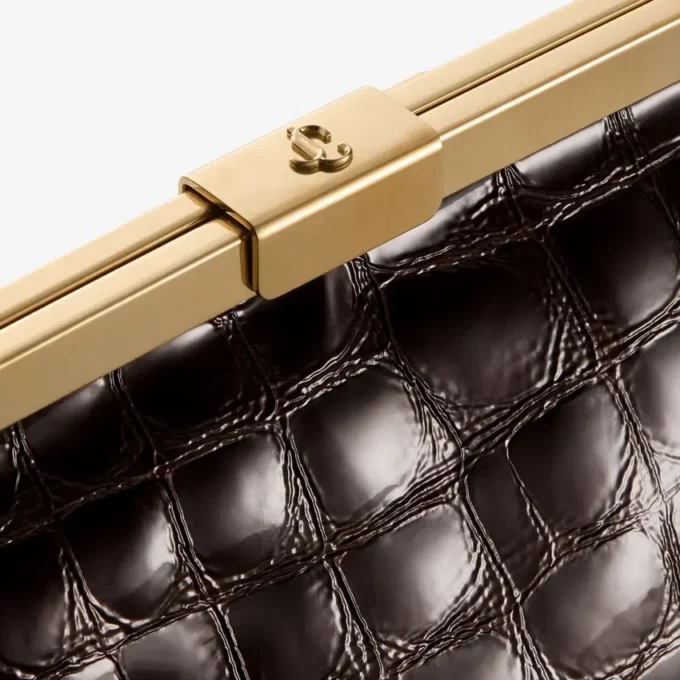 Bolso de mano Ganache Sambuco de piel con relieve de cocodrilo brillante Bolso de mano Ganache Sambuco de piel con relieve de cocodrilo brillante