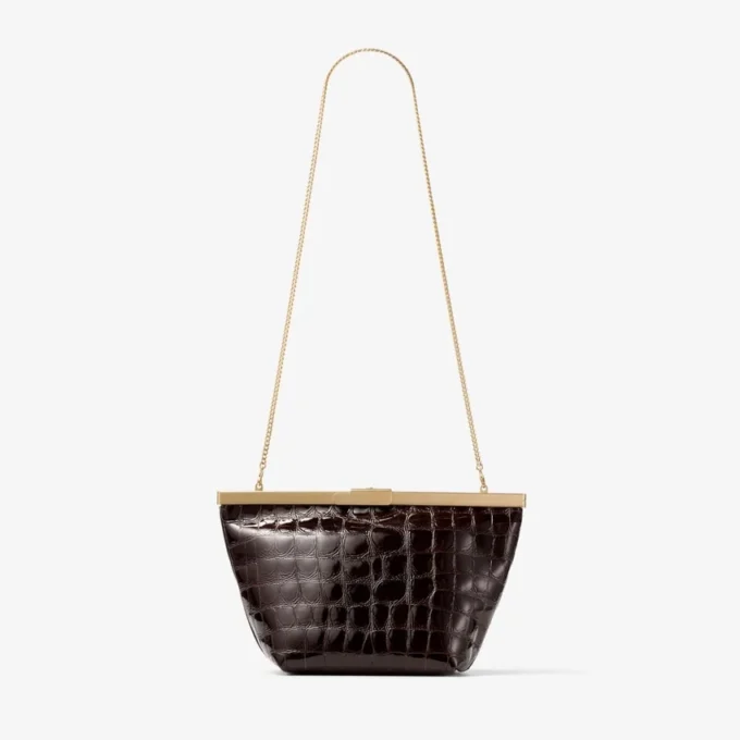 Bolso de mano Ganache Sambuco de piel con relieve de cocodrilo brillante Bolso de mano Ganache Sambuco de piel con relieve de cocodrilo brillante