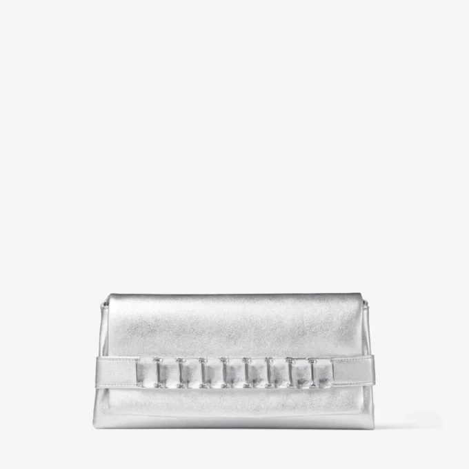 Bolso de mano Kya de piel napa metalizada plateada Bolso de mano Kya de piel napa metalizada plateada