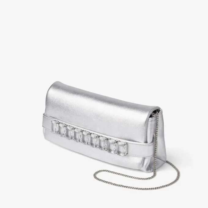 Bolso de mano Kya de piel napa metalizada plateada Bolso de mano Kya de piel napa metalizada plateada