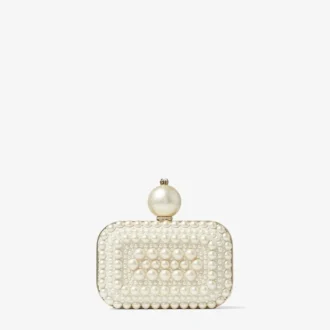 Bolso de mano Micro Cloud de ante blanco con adornos de perlas por toda la superficie