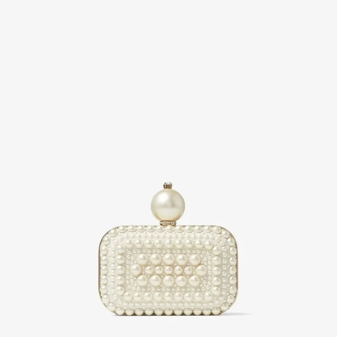 Bolso de mano Micro Cloud de ante blanco con adornos de perlas por toda la superficie Bolso de mano Micro Cloud de ante blanco con adornos de perlas por toda la superficie