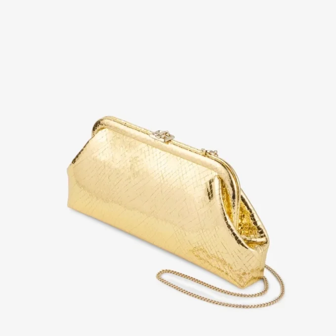 Bolso de mano Skylar de piel Candy Wrap dorada con cierre Jc cuadrado Bolso de mano Skylar de piel Candy Wrap dorada con cierre Jc cuadrado