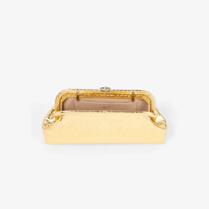 Bolso de mano Skylar de piel Candy Wrap dorada con cierre Jc cuadrado Bolso de mano Skylar de piel Candy Wrap dorada con cierre Jc cuadrado