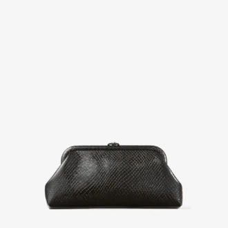 Bolso de mano Skylar de piel negra brillante con estampado de serpiente y cierre cuadrado JC