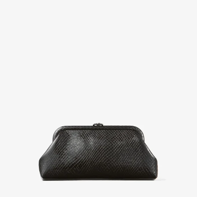 Bolso de mano Skylar de piel negra brillante con estampado de serpiente y cierre cuadrado JC