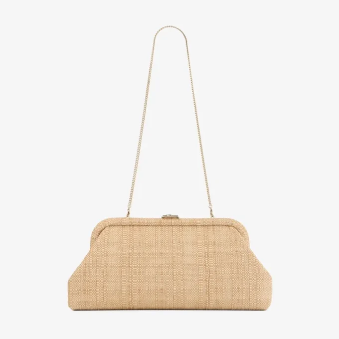 Bolso de mano Skylar de rafia fina natural con cierre cuadrado Jc