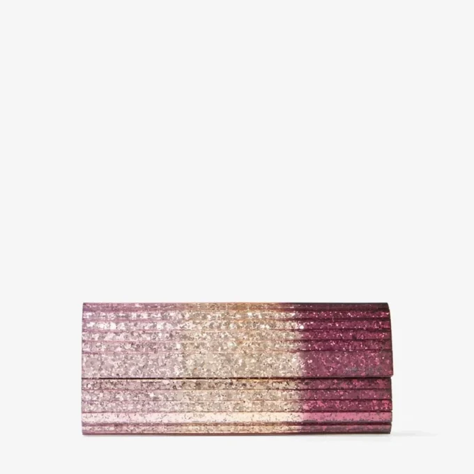 Bolso de mano Sweetie de plexiglás acrílico con purpurina degradada en tono rosa sedoso