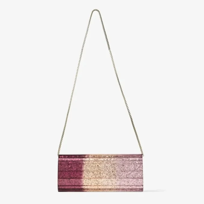 Bolso de mano Sweetie de plexiglás acrílico con purpurina degradada en tono rosa sedoso