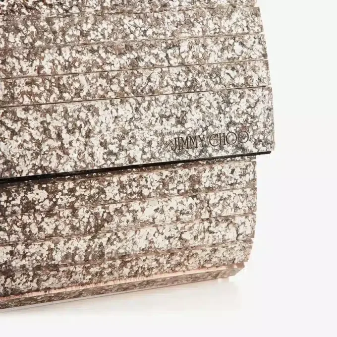 Bolso de mano Sweetie en acrílico con purpurina degradada en negro y champán