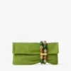 Bolso de mano Zandra de ante color trébol con pulsera de cuentas Bolso de mano Zandra de ante color trébol con pulsera de cuentas