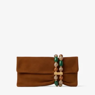 Bolso de mano Zandra de ante marrón claro con pulsera de cuentas