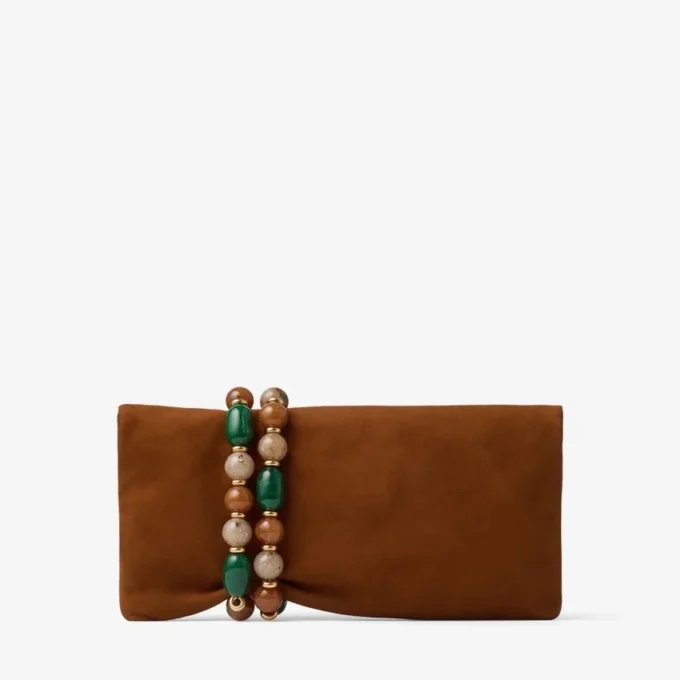 Bolso de mano Zandra de ante marrón claro con pulsera de cuentas