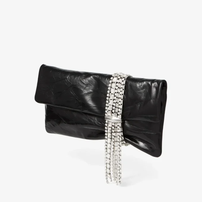 Bolso de mano Zandra de piel metalizada vintage negra Bolso de mano Zandra de piel metalizada vintage negra