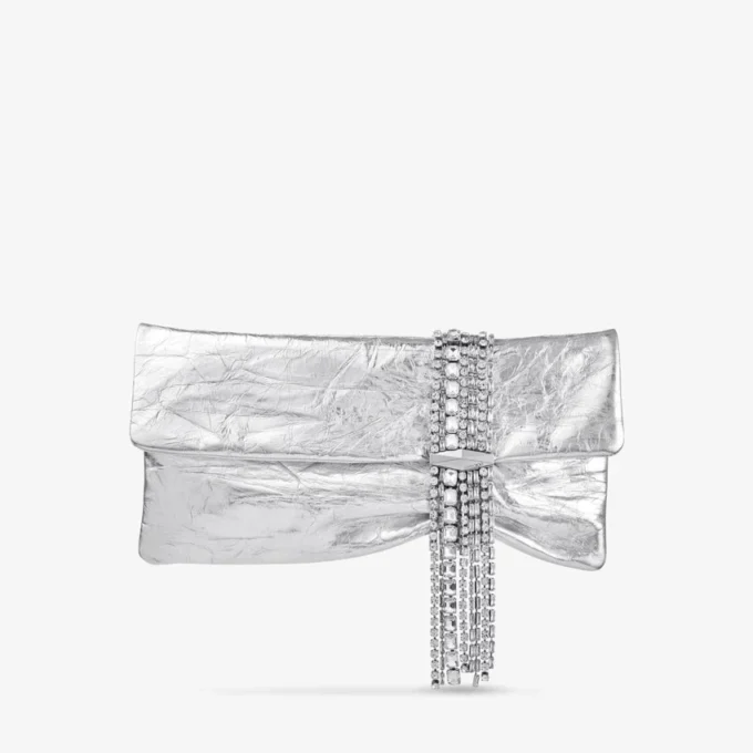 Bolso de mano Zandra de piel metalizada vintage plateada