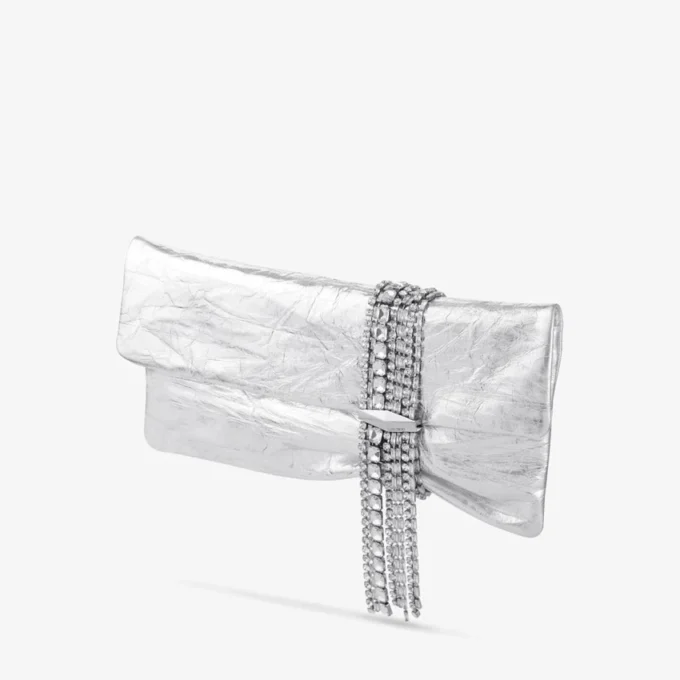 Bolso de mano Zandra de piel metalizada vintage plateada