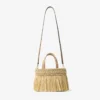 Bolso de playa East-West Mini Bolso de playa mini de rafia tejida en color natural y dorado claro con flecos