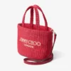Bolso de playa East-West Mini en rojo rubí y dorado claro. Mini bolso de playa con asas superiores Bolso de playa East-West Mini en rojo rubí y dorado claro. Mini bolso de playa con asas superiores
