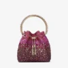 Bolso de satén Bon Bon Winter Bloom y Violet Orchid con cristales