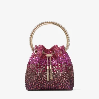 Bolso de satén Bon Bon Winter Bloom y Violet Orchid con cristales