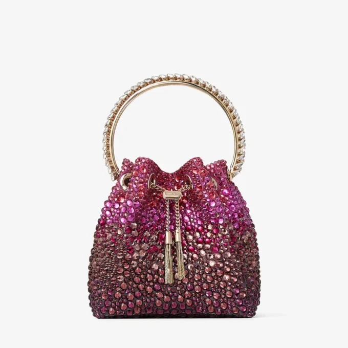 Bolso de satén Bon Bon Winter Bloom y Violet Orchid con cristales