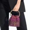 Bolso de satén Bon Bon Winter Bloom y Violet Orchid con cristales