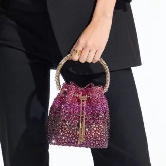 Bolso de satén Bon Bon Winter Bloom y Violet Orchid con cristales