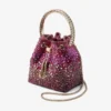 Bolso de satén Bon Bon Winter Bloom y Violet Orchid con cristales
