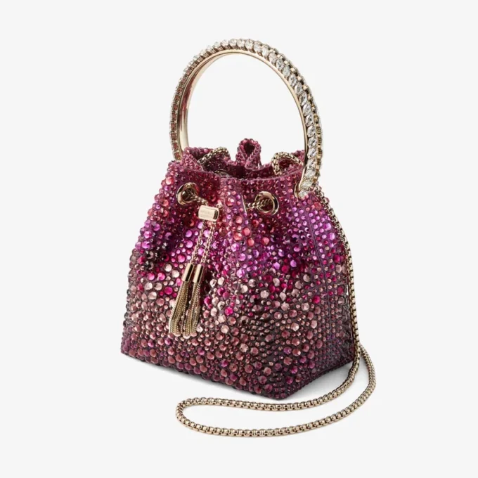Bolso de satén Bon Bon Winter Bloom y Violet Orchid con cristales