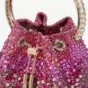 Bolso de satén Bon Bon Winter Bloom y Violet Orchid con cristales