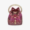 Bolso de satén Bon Bon Winter Bloom y Violet Orchid con cristales
