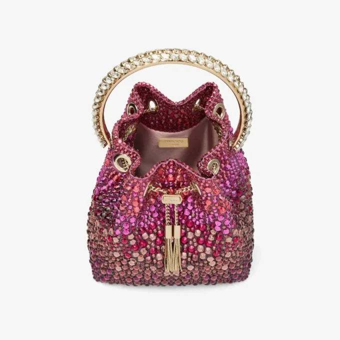Bolso de satén Bon Bon Winter Bloom y Violet Orchid con cristales