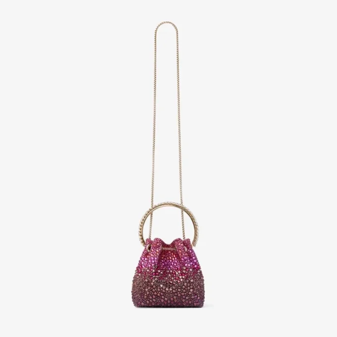 Bolso de satén Bon Bon Winter Bloom y Violet Orchid con cristales