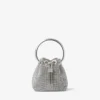 Bolso Micro Bon Bon de malla de cristal plateado con asa metálica
