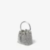 Bolso Micro Bon Bon de malla de cristal plateado con asa metálica