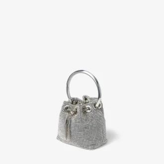Bolso Micro Bon Bon de malla de cristal plateado con asa metálica