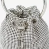 Bolso Micro Bon Bon de malla de cristal plateado con asa metálica