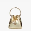 Bolso mini Bon Bon de tela dorada espejada con asa metálica