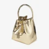 Bolso mini Bon Bon de tela dorada espejada con asa metálica