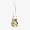 Bolso mini Bon Bon de tela dorada espejada con asa metálica