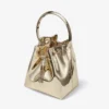 Bolso mini Bon Bon de tela dorada espejada con asa metálica