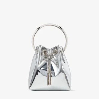Bolso mini Bon Bon de tela plateada con asas metálicas