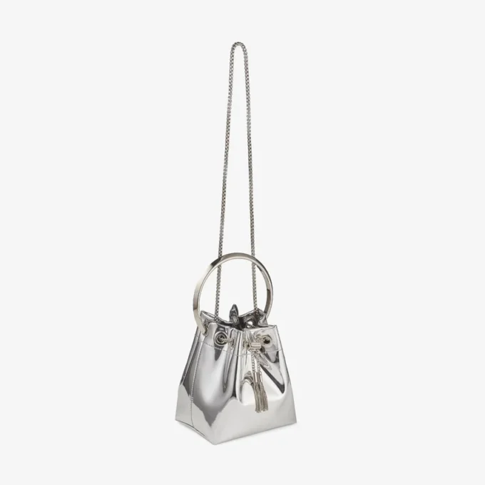 Bolso mini Bon Bon de tela plateada con asas metálicas Bolso mini Bon Bon de tela plateada con asas metálicas