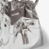 Bolso mini Bon Bon de tela plateada con asas metálicas Bolso mini Bon Bon de tela plateada con asas metálicas